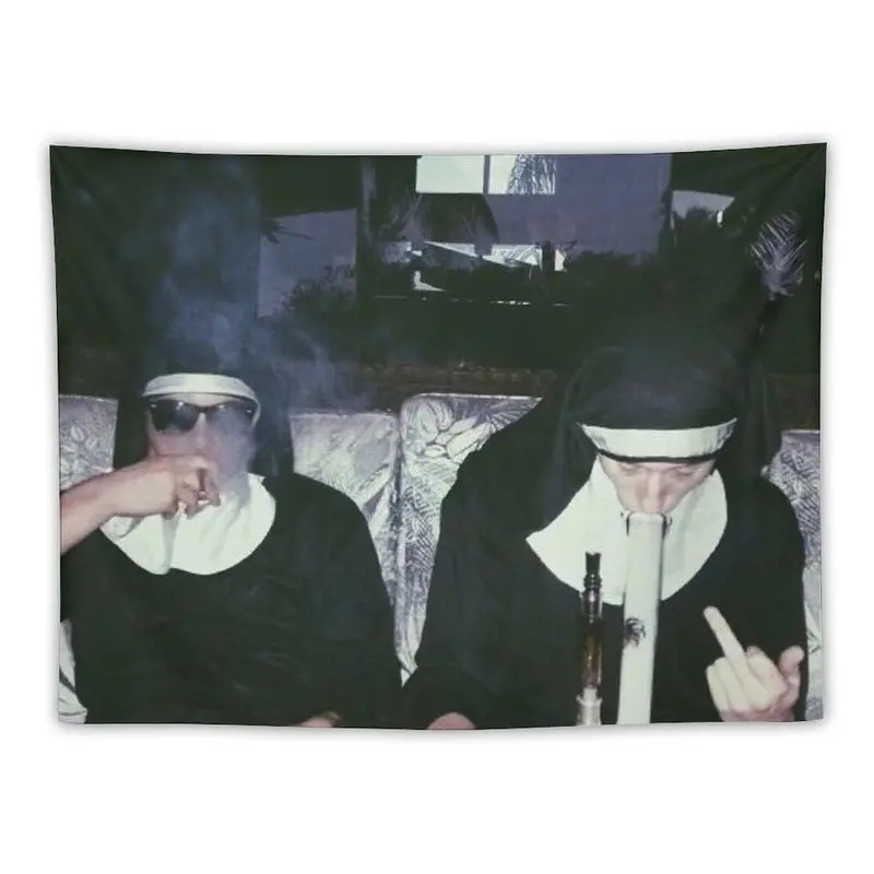Cotton-Polyester Printed Nuns Smoking Weed Tapestry Cloth - 30x40inch Multi-Size Strong Home Decor, Room Art Decoration Piece for Indoor-Outdoor Use, Wall Decor