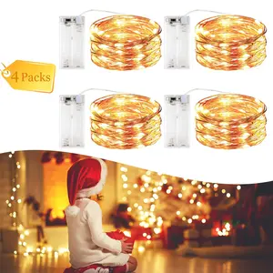 Fairy Lights Battery Powered Timer 6-18 Hours Copper Wire 20L 6.56FT Warm White Flower DIY Indoor Wedding Party Christmas Decorative String Lights 4 Packs Battery Not Included Set Box Decoration Switch Ornaments