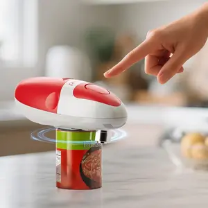 Auto Electric Can Opener: Open Your Cans with A Simple Press of Button - Automatic, Hands Free, Smooth Edge, Battery Operated, YES YOU CAN (Red)