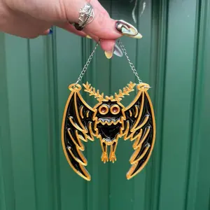 Handmade Mothman Cryptid Suncatcher, Hanging Home Decor