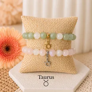 Taurus Zodiac Bracelet Rose Quartz Green Aventurine Moonstone | Love Abundance Calm | Crystal Jewelry Gift