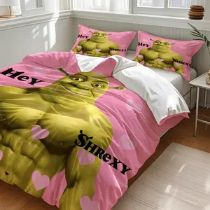 Shrek Muscle-Print Duvet Cover Set Includes 1 duvet cover and 1/2 pillowcase. Filling not included. Perfect for Shrek fans and those who love quirky bedding. Fun duvet cover set. Hot-selling bedding item. Bed Linens Set