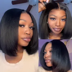【Upgraded】Nadula Yaki Straight Put On & Go Human Hair Glueless Wig With Drawstring Bob Style 13x4 7x5 Pre-Cut Lace & Natural Scalp Summervibes TikTokShopStockUp