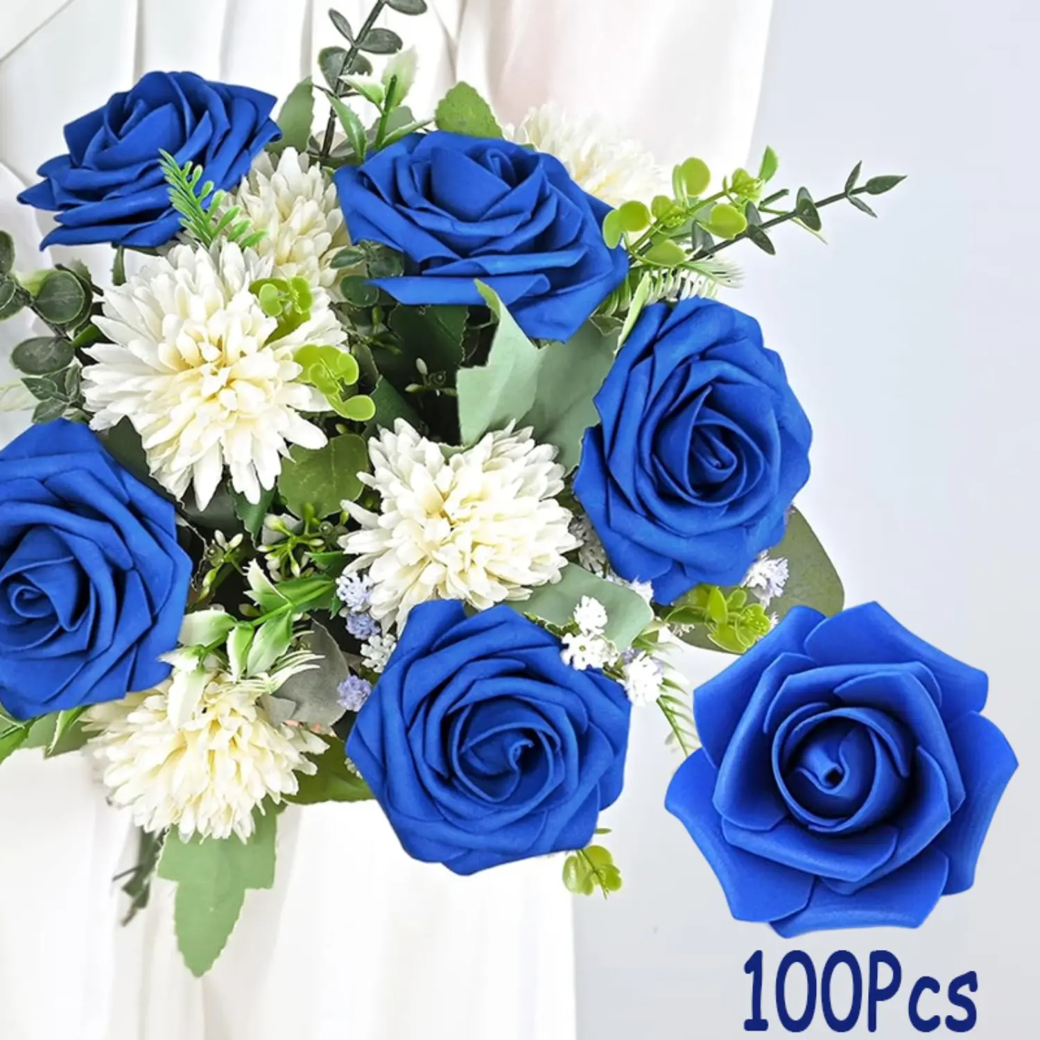 100Pcs Decorative Dark Blue Foam Artificial Rose Heads, Real-Looking Faux Roses for DIY Crafts, Wedding Bouquets, Car Interior Decorations, 100Pcs Dark Blue, Ornaments