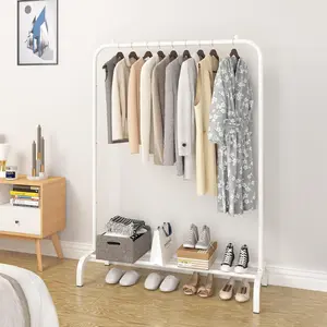 Minimalist Freestanding Garment Rack, Metal Clothing Organizer with Shoe Shelf for Bedroom & Dorm