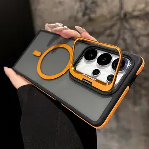 Transparent PC & TPU Case for Samsung Galaxy S25 S24 S23 Ultra, Anti-Slip Side Grips, Built-in Camera Ring Stand with Raised Lens Frame Protection Magnetic Magsafe