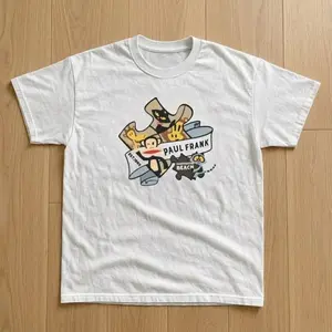 Paul Frank Puzzle Piece Banner Monkey Graphic T shirt and Baby Tee | Y2K 2000s Aesthetic Huntington Beach Surf Streetwear | Retro Grunge Cute Graphic Tee