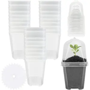 30 count Clear   Pots with Humidity Dome - 3" Durable Plastic Gardening Pot with Labels, Small  Container for Seedlings/Vegetables//Cuttings