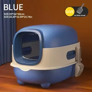 Cat Litter Box for Cat Owners, Blue/ Full-Enclosed Anti-Spill, Odor-Proof, Prevents Litter Spread, Convenient and Effective