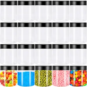 20 count 4oz Plastic Slime Containers with Black ,Round Refillable Travel Storage Sealed Jars Clear Wide Mouth Container for Candy, Storage,Makeup,,,Eye Shadow,Cream,Samples