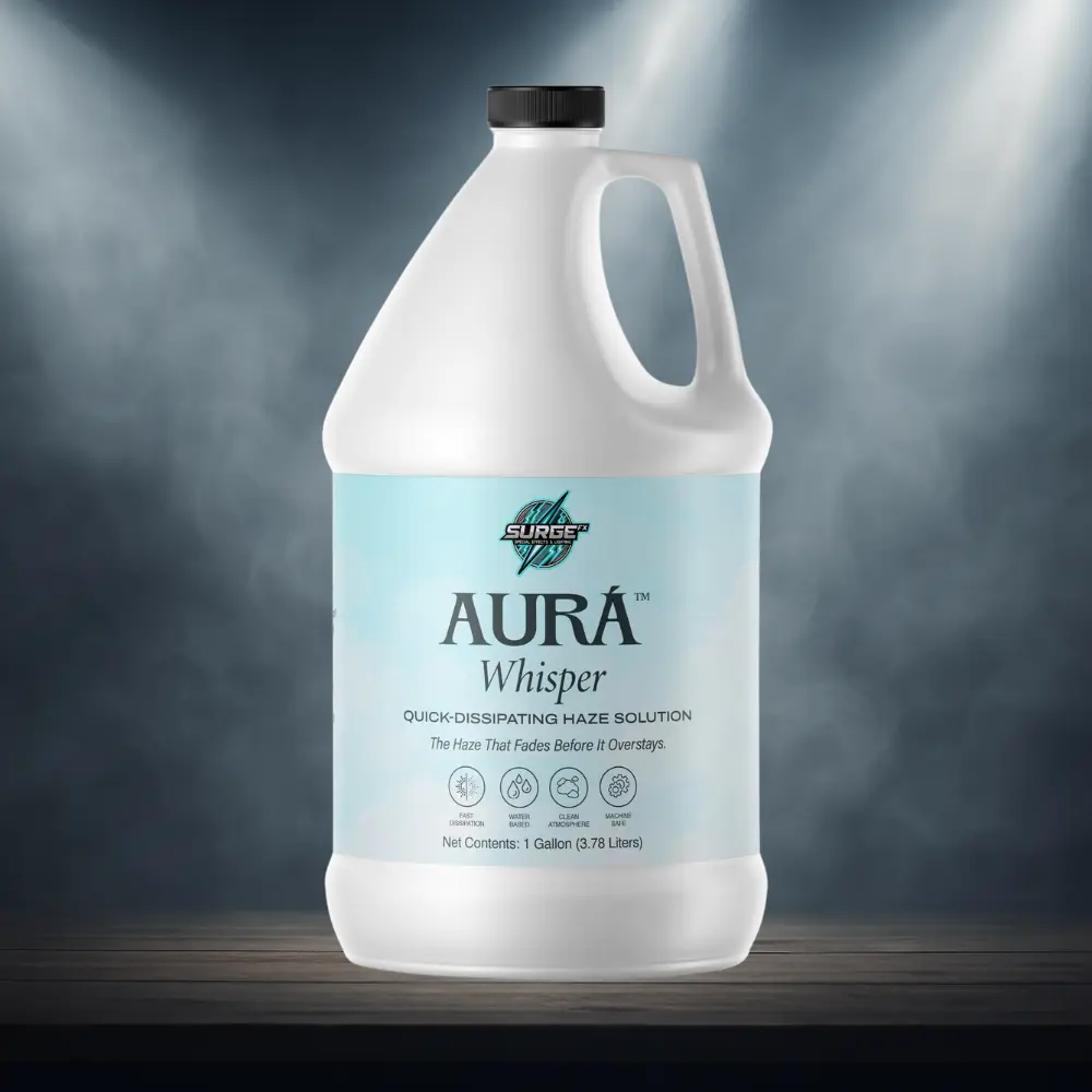 SurgeFX Aurà Whisper - Fast-Dissipating Water-Based Haze Fluid 1 Gallon for Theatrical Effects & Quick Transitions
