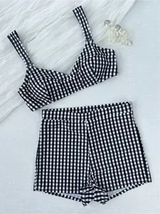 Women's Vintage Plaid Bikini Two Piece Set, Casual Fashion Swimwear, Perfect for Beach Vacation, Summer for Women