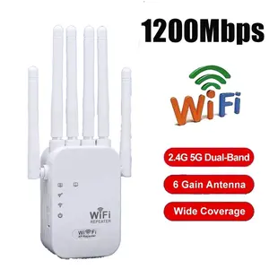 WiFi Extender 6-Antenna 1200M AC Dual-Band, US Plug Home Signal Amplifier, Plug-and-Play, Anti-Interference, Covers Multiple Rooms & Eliminates Blind Spots