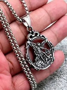 St Michael Angel Necklace, 316L Stainless Steel Amulet Pendant, Unisex Religious Jewelry, Spiritual Protection Accessory