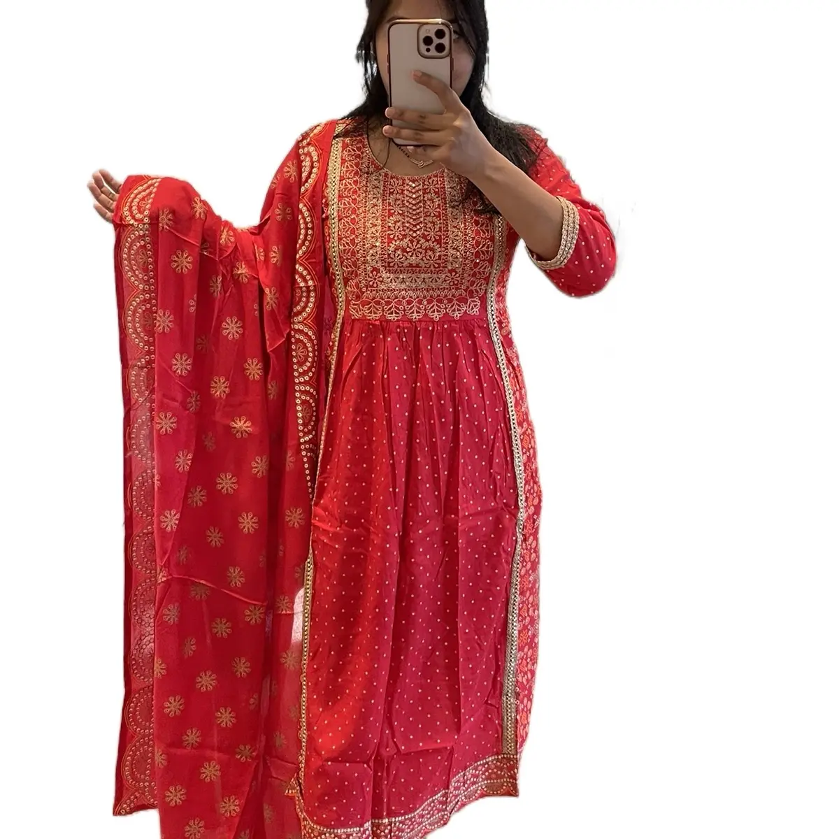 Women’s 3-Piece Asian Traditional Cotton Kurtha Salwar Pant Dupatta Lady Clothes Set - Soft, Comfortable, Breathable Embroidered Tops for Formal, Casual Elegance Occasions, 3 Piece Set, Tread Work, Warm Weather, Long, Garment, Outfits, Embroidery, Treadwo