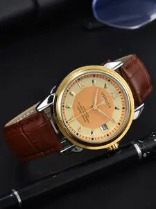 Longlux Automatic Men's Watch Business Casual Date Waterproof Leather Strap Mechanical Wristwatch, Round Analog Dial, Gift for Men, Analog Mechanical Watches