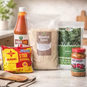 African Food Combo for Soup Egusi Maggi Star Dried Pepper Palm Oil Dried Spinach Essential Cooking Ingredients