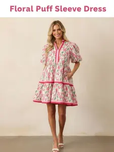 Elegant Vintage Print Dress for Women, New Patchwork A-Line Dress, Vacation Dress, Stylish and Comfortable, Boho, Perfect for All Occasions,Floral Puff Sleeve Babydoll Dress,Contrast Trim V Neck Mini Dress,Tiered Summer Dress with Pockets, Casual Wear