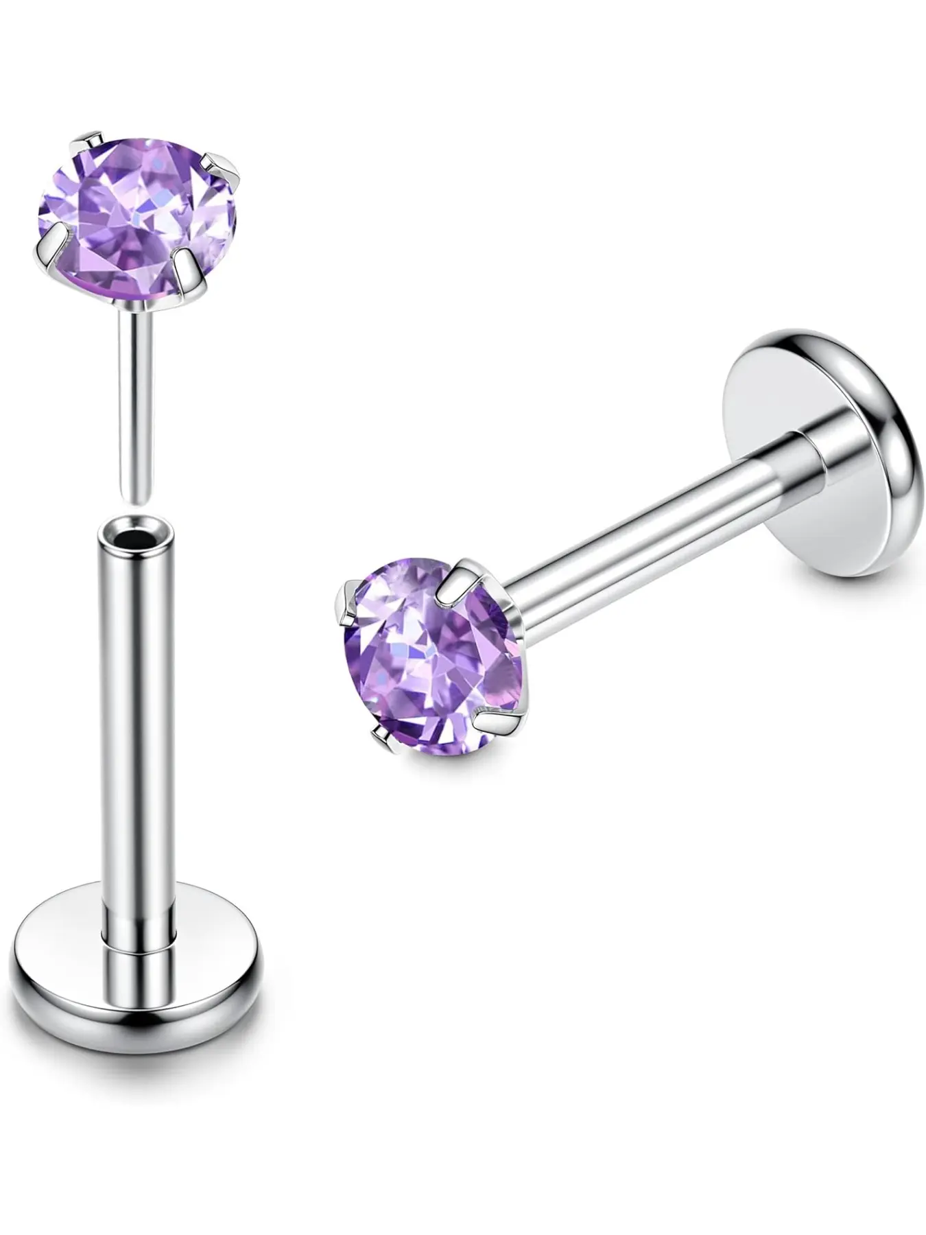 G23 Titanium Labret Studs 16g Threadless Push In, Cz Stud Jewelry for Tragus Nose Helix Conch Medusa Lip Labret, Unisex Ear Piercings, Cartilage Piercings, Septum Piercing Jewelry, Body Piercing Jewelry