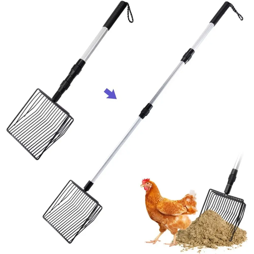 All-in-1 Stretchable Chicken Poop Scooper for Chicken Coop-Accessories Sifting Shovel, Chicken Litter Scoop Supplies to Separate Poo and Debris from Sand (22.4 to 50 Inch)