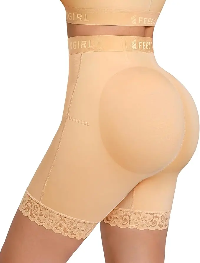FeelinGirl High-Waisted Tummy Control Shaper Shorts Women's Compression Garment with Lace Detailing