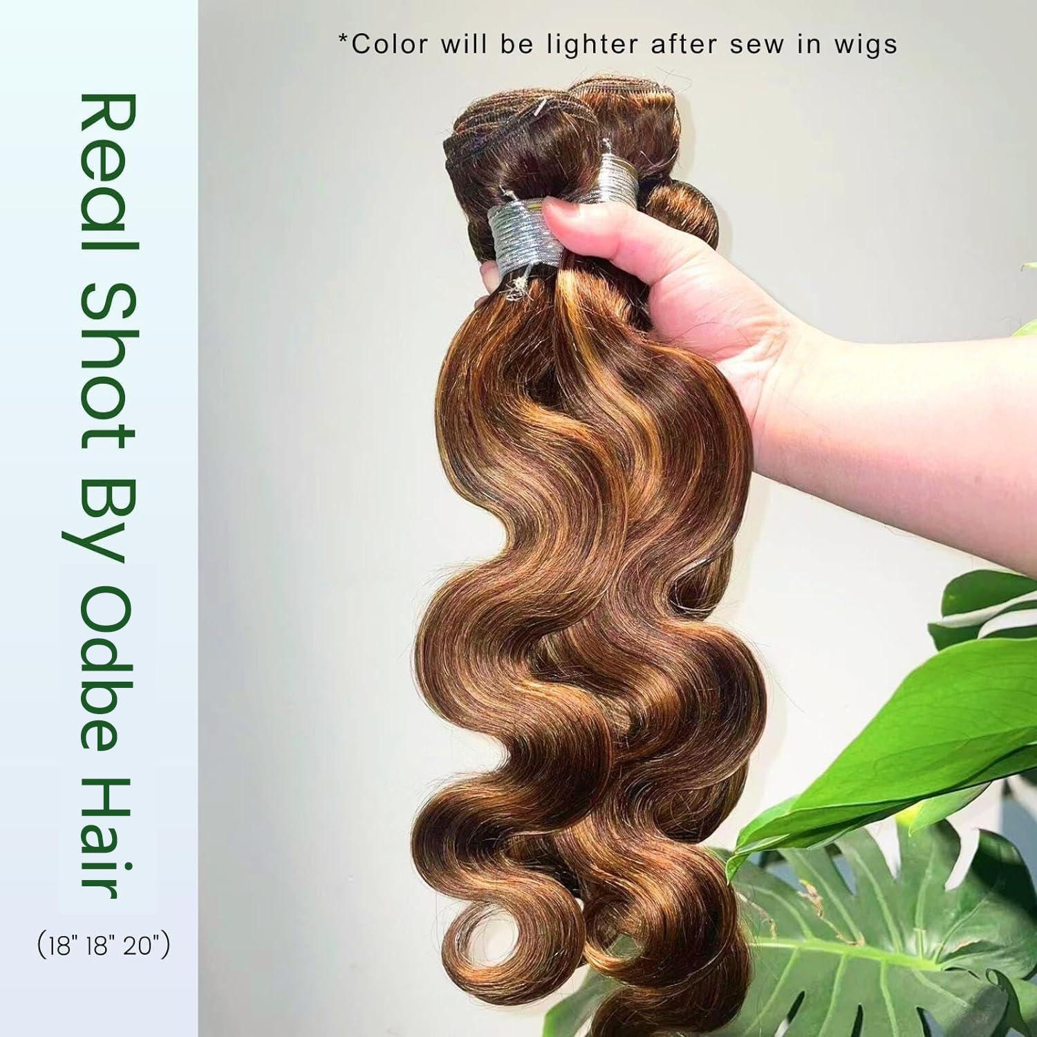 Odbe Hair P4/27 Highlight Body Wave Bundles 26 28 Inch Ombre Brown 12A Brazilian Virgin Unprocessed Human Hair Extensions Weave 1 3 4 Bundles for Women