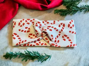 Stretchy Candy Cane Headband, Festive Hair Accessory, Holiday Hairband, Red and White Hairpiece, Christmas Hairband