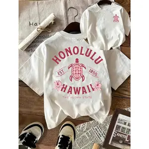 Honolulu Hawaii Sea Turtle Graphic Tee Unisex Vintage Island Aloha State Print Short Sleeve Crewneck Soft Cotton Streetwear Summer Vacation Outfit