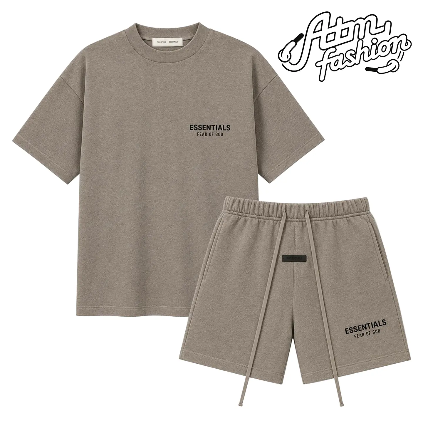 (Tee and Shorts) Fear of God Essentials T-shirt & Shorts Set Stretch HomesteadHeather OVER SIZE Casual Wear Comfortable Fit Simple Design Versatile Everyday Wear Menswear Tops Crewneck ShortSleeve Light Formal