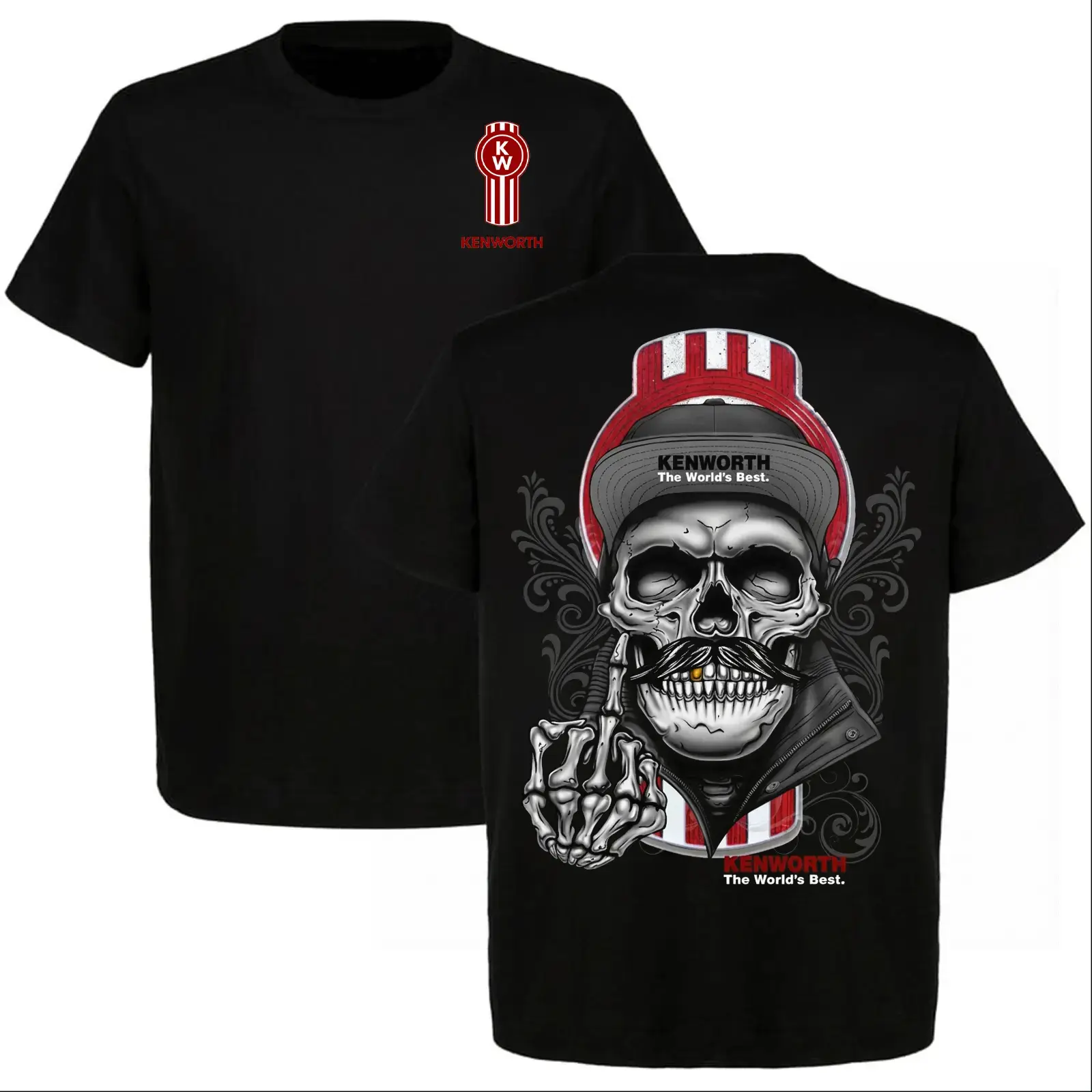 Kenworth Truck Skull Graphic T-Shirt, The World's Best with a Bold Attitude Tee, Great for Truck Enthusiasts, Full Size, Full Color