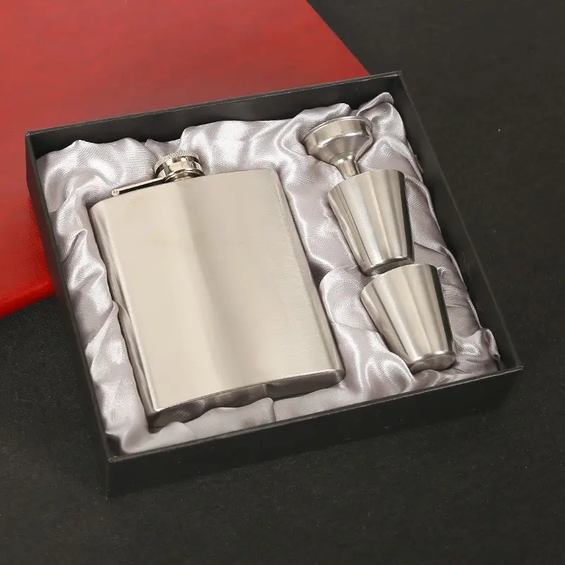 8oz Stainless Steel Drinkware Hip Flask Set with Leather Sleeve, Funnel & Shot Glass, Premium Gift Box, Ideal for Men, Party Camping Travel Portable Outdoor Use