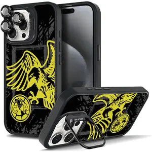 Club América Logo Liga MX Aesthetic Design Pattern Casing For iphone 16 15 14 13 12 Plus Pro Max Flaunt Mobile Phone Case Hard TPU Tough Metal Lens frame Film With Bracket Drop Protection Shockproof Protector Fashion Trend Anti-scratch Smartphone Cover
