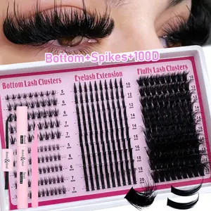 4 IN 1 Lash Clusters 200D/160D/120D/100D 6-20mm Lash Spikes Reusable Bottom Lashes Eyelash Clusters Volume Individual Lashes DIY Spiky Lash Extension Manga Cluster Eyelash Extensions Mink Strips Lashes Thick, Volume Focused Lashes