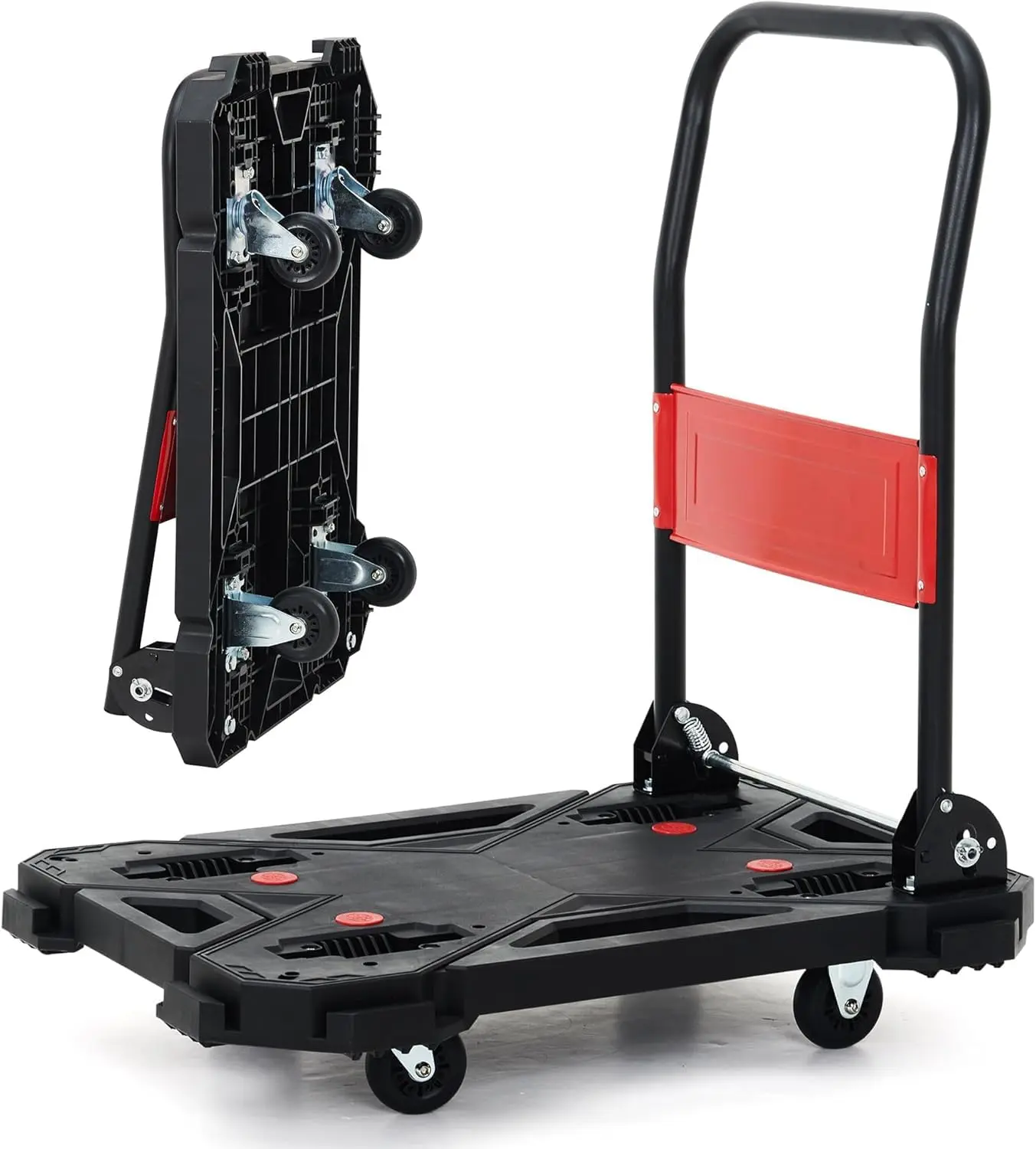 Garvee Heavy-Duty Collapsible Platform Hand Truck Dolly, Lightweight Flatbed Push Cart Equipped with 360° Swivel Casters & Non-Slip Deck, Space-Saving Foldable Design for Warehouse, Factory & Retail Store