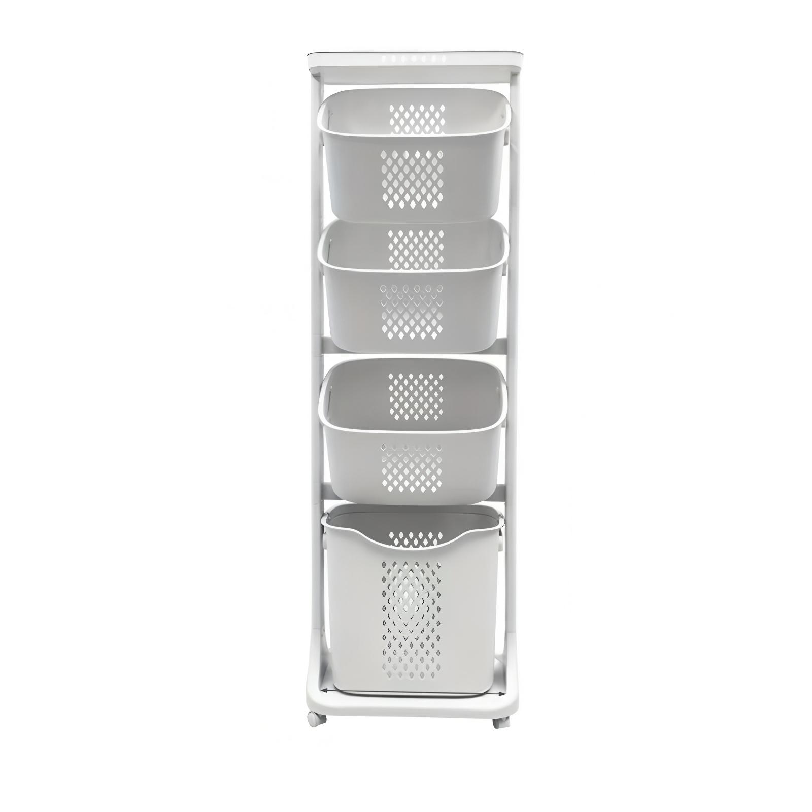 4-Tier Rolling Laundry Hamper Sorter, White Home Organizer Storage Cart with Removable Baskets and Wheels for Dirty Clothes Organization