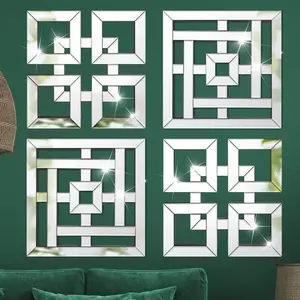 4 count  Mirrors Wall Decor 1.2 Inch Thick Wall Mount Decorative Square Mirrors 12 x 12 Inch  Art Mirrored DIY Modern Mounted Accent for Home Living Room Bedroom Farmhouse Decor