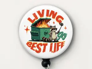 Funny Raccoon Dumpster Fire Badge Reel, Sarcastic Trash Panda Badge Holder