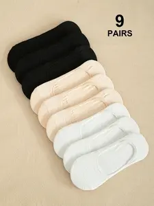 Women's Solid Color No Show Socks, Breathable Comfortable Liner Socks for Daily Wear, Multipack Knit Socks for Summer