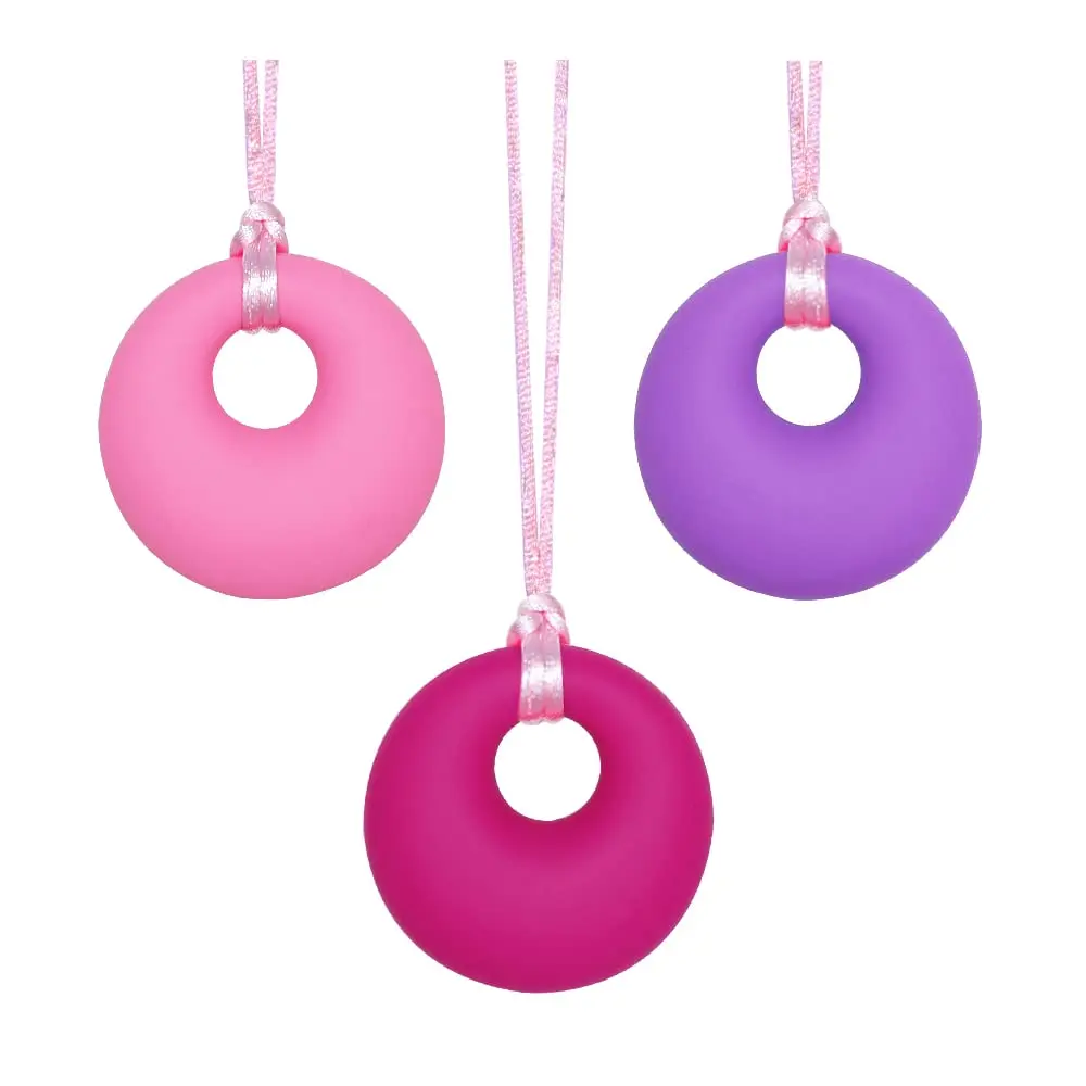 JNS36 Chew Necklace for Sensory Kids Girls and Adults, Sensory Necklace for Adults with Autism ADHD Anxiety, Silicone Sensory Necklaces for Chewing - 3 Pack