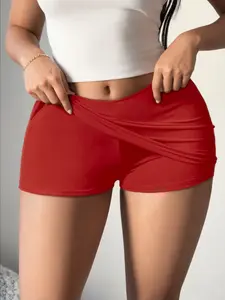 Women's Sexy Casual Fitted Mini Bodycon Skirt with Lining, Half-Sleeve Short Dress, Stylish Tight-Fitting Skirt for Daily Wear Bottoms