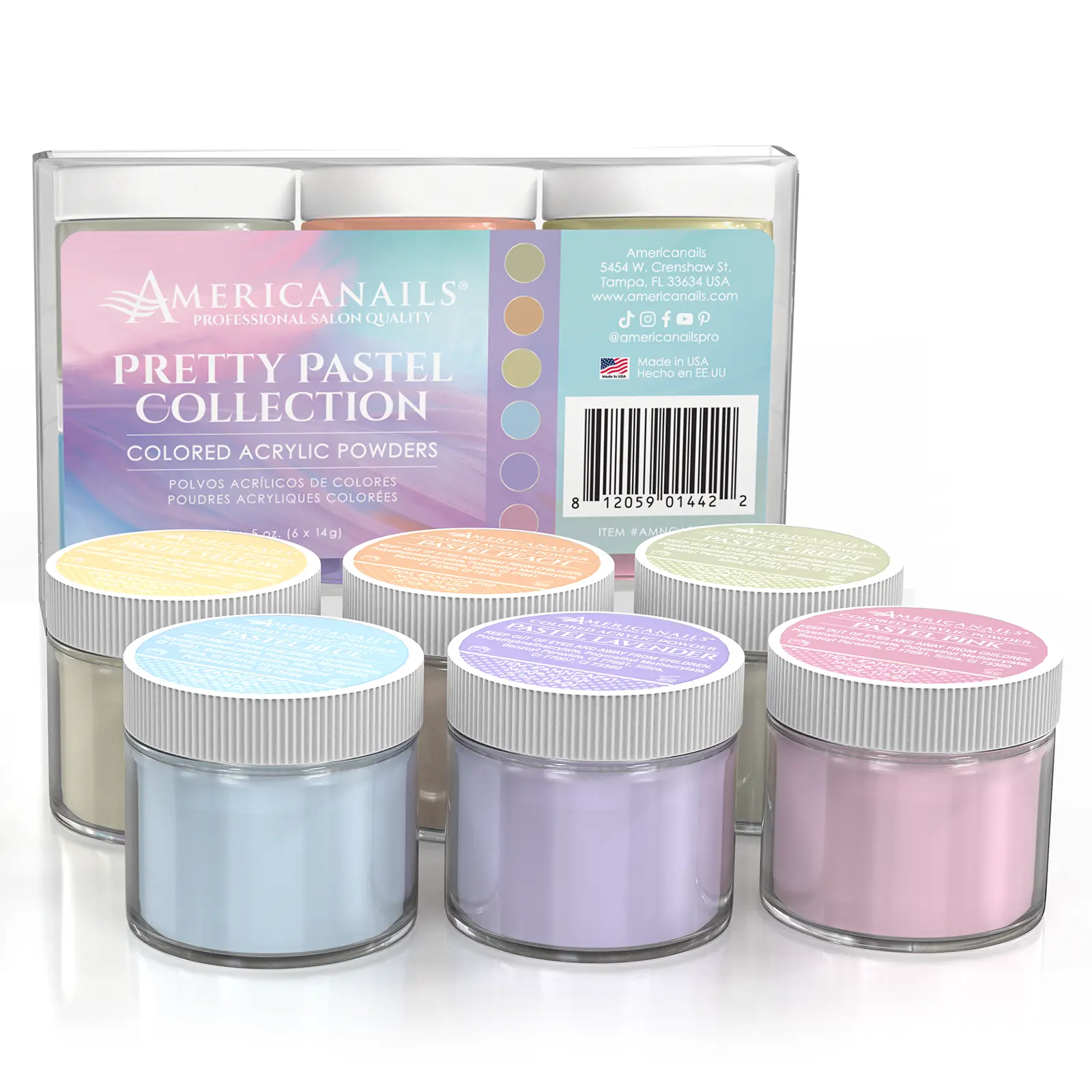 Americanails Acrylic Nail Set - 6-Piece Multi-Pack Soft Pastel Acrylic Powders for Romantic, Chic Nail Art Creations