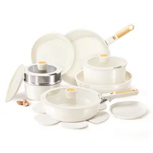 [Official] CAROTE 21Pcs Ceramic Coated Cookware Set with Detachable Handle, Non stick Pots and Pans Set, Dishwasher Safe, Induction Available, Fridge Safe