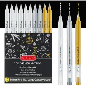 White Gel Pens, 10 Pack, 1mm Extra Fine Point Gel Ink Pen, Opaque White Archival Ink Pens for Black Paper Drawing, Sketching, Card Making