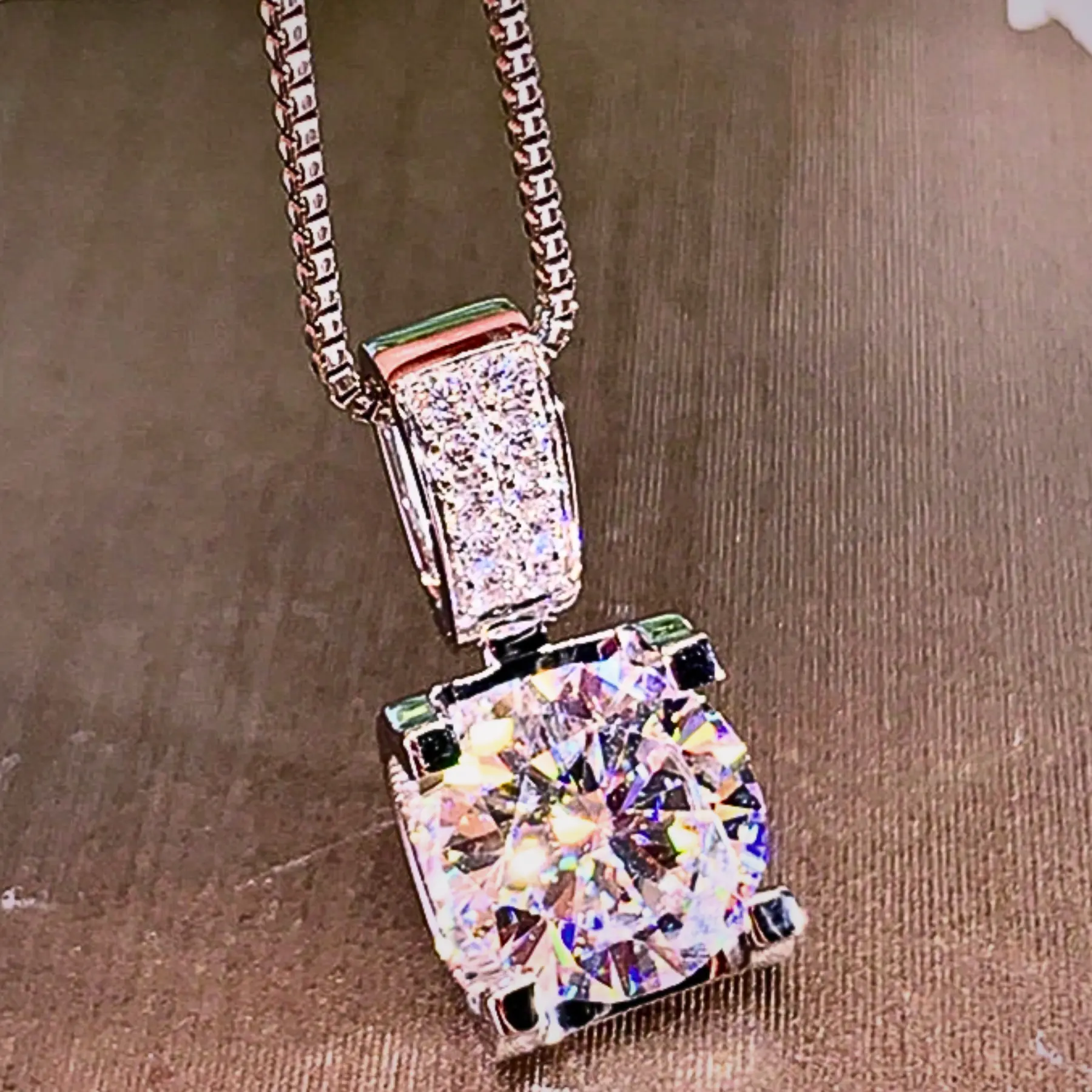 Women's Square CZ Charm Necklace, Minimalist Elegant Fashion Jewelry