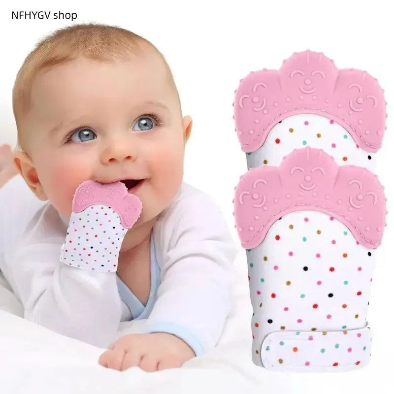 Silicone teething gloves designed for pain relief. Anti-scratch and chewable design calms teething irritation. Safe and lightweight, fits little hands well. A handy soothing accessory for babies at home and on the go