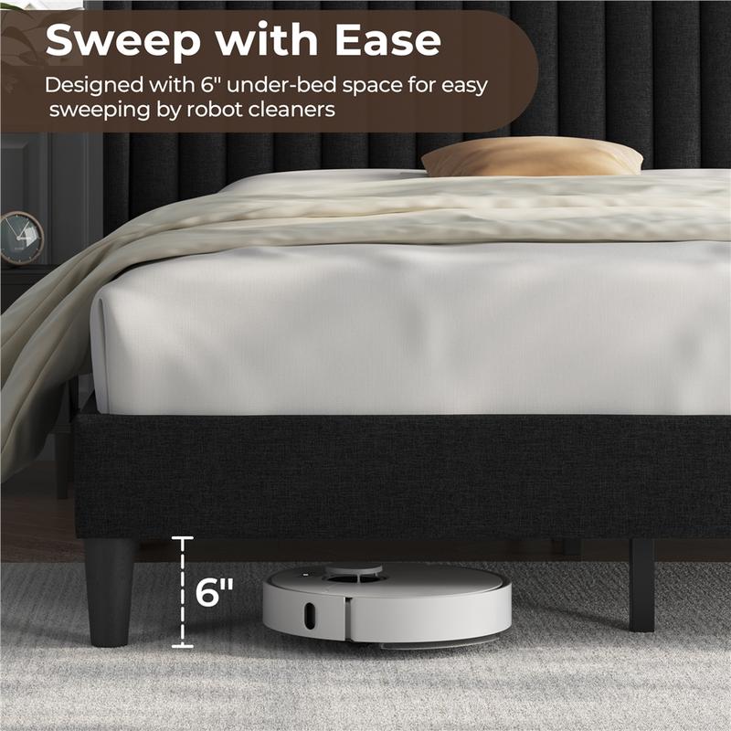 Costoffs Linen Fabric Upholstered Bed Frame Queen with Wood Slat Ventilation 6" Under-Bed Space Easy Assembly