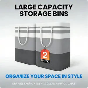 Extra Large Collapsible Laundry Hamper 2 Pack | Sturdy Fabric Dirty Clothes Basket with Handles | Space Saving Storage Bin for Bathroom, Dorm, Laundry Room #LaundryStorage #HomeEssentials