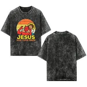 [EOVCAU]Men's Summer Loose Fit acid wash Graphic T-Shirt-Jesus Has Your Back，Funny Jiu Jitsu Choking Satan Meme Heavyweight Cotton tees，Black Cotton Crew Neck Short Sleeve，90s vintage tees，Workout Casual Wear Trending Outfits Gifts