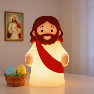 Little Jesus Night Light, Mini Silicone Jesus Lamp, Dimmable Rechargeable Touch Bedside Lamp for Nursery & Kids, Ideal Religious Gift for Christmas, Easter and Baptism