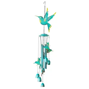 G128 32" Blue Hummingbird Wind Chime, Metal Garden Decor with Soothing Melody